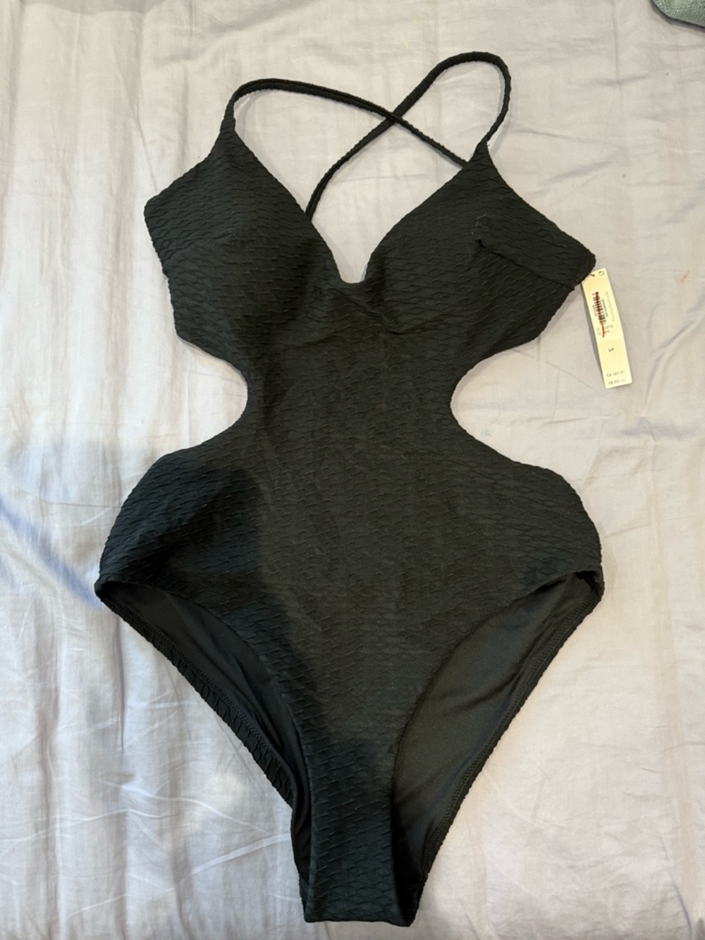 Black Textured Cutout One-Piece Swimsuit